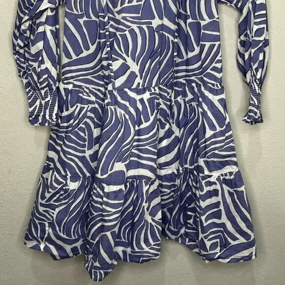 Rails Sia Island Waves Dress Womens Medium Blue Leaf Print Tiered Mini Boho - Picture 5 of 9